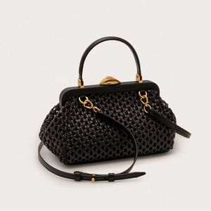 CULT GAIA zuma Black Woven crossbody Top-Handle Bag with Gold Hardware NEW
